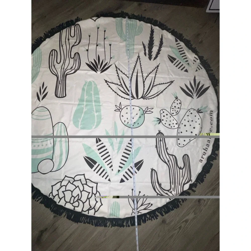 Aruba Aloe Round Beach Towel With Fringe Trim 60